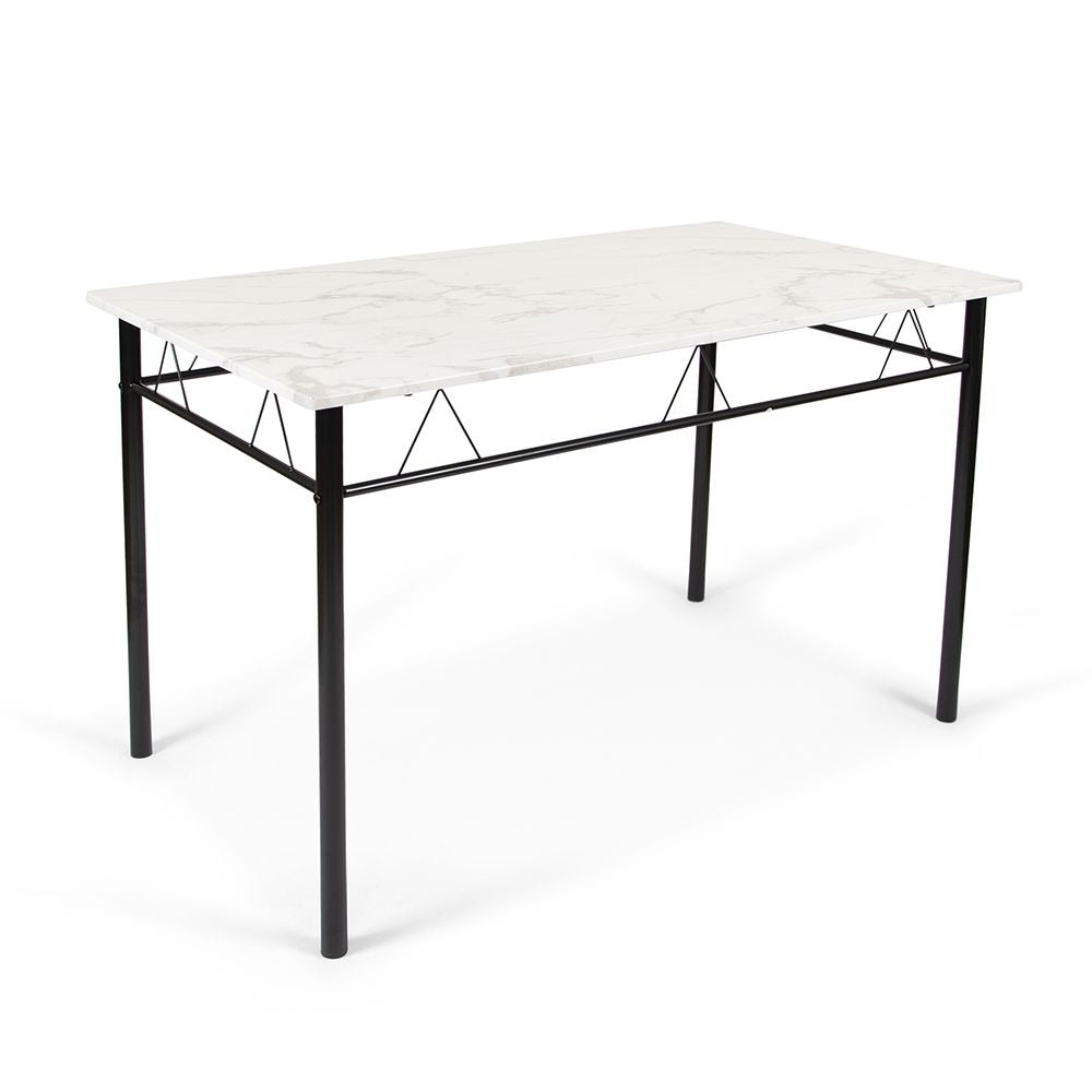Eettafel Set met 4 Stoelen – 5-delige Eethoek – Zwart Metaal & Marmerlook Tafel