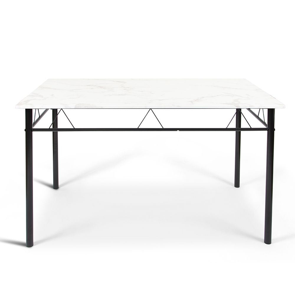 Eettafel Set met 4 Stoelen – 5-delige Eethoek – Zwart Metaal & Marmerlook Tafel