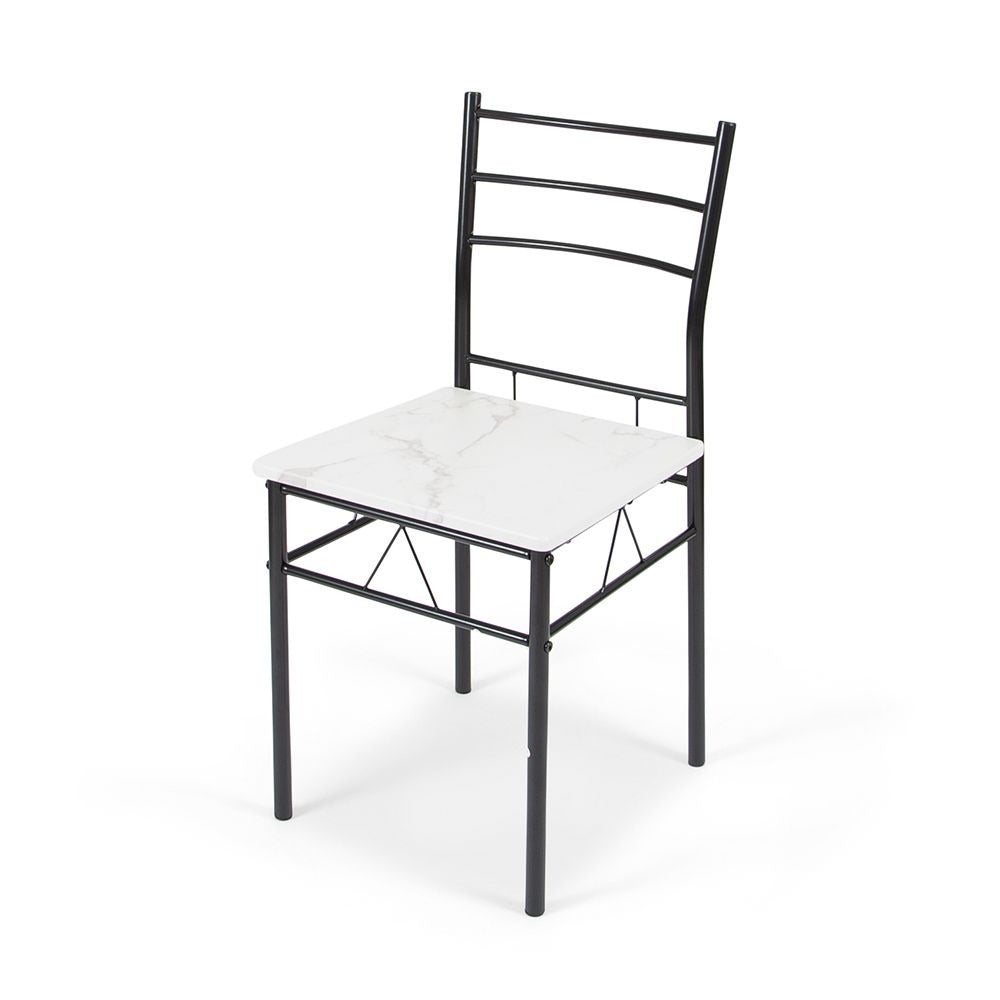 Eettafel Set met 4 Stoelen – 5-delige Eethoek – Zwart Metaal & Marmerlook Tafel