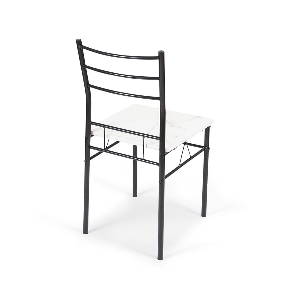 Eettafel Set met 4 Stoelen – 5-delige Eethoek – Zwart Metaal & Marmerlook Tafel