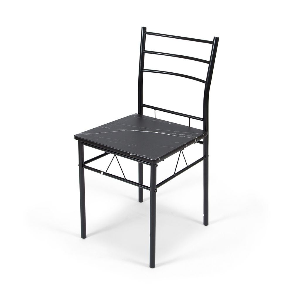 Eettafel Set met 4 Stoelen – 5-delige Eethoek – Zwart Metaal & Marmerlook Tafel