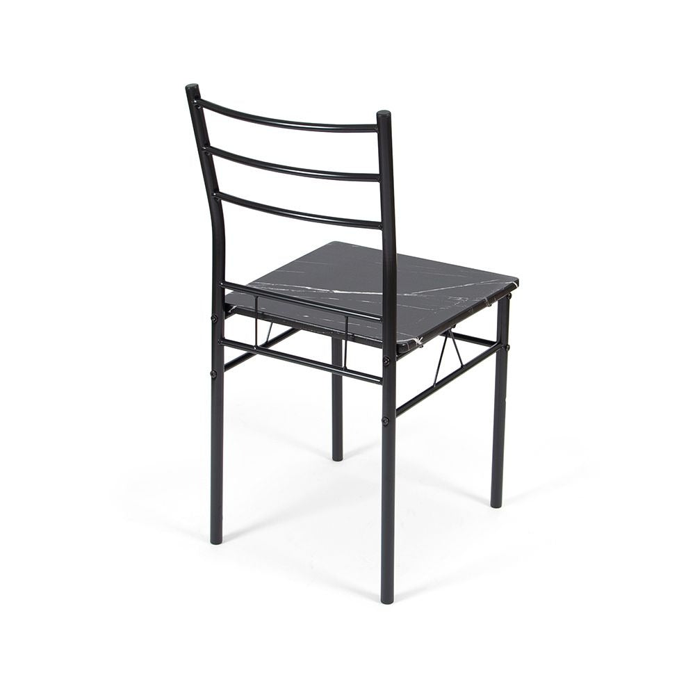 Eettafel Set met 4 Stoelen – 5-delige Eethoek – Zwart Metaal & Marmerlook Tafel
