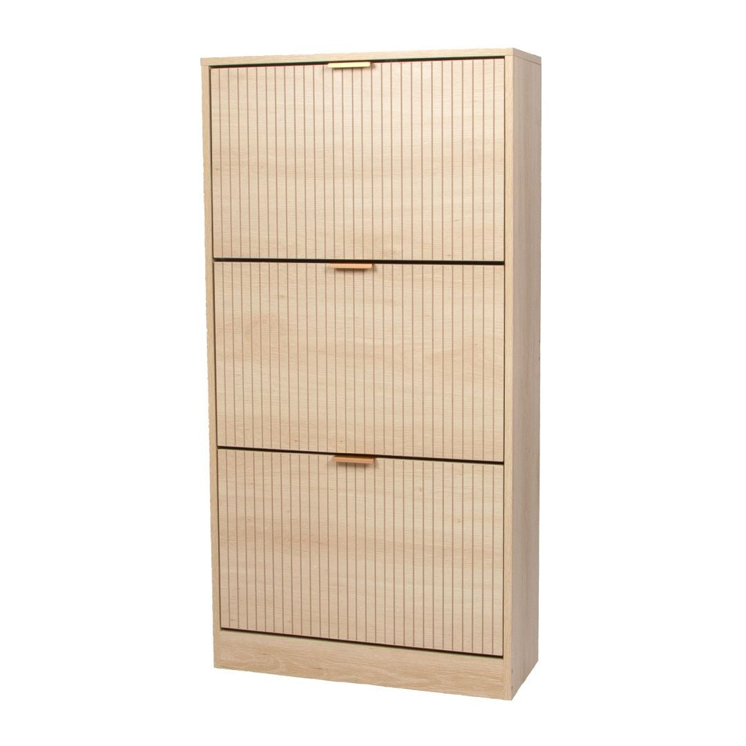 Beige Schoenenkast met 3 Kanteldeuren – Houten Schoenenrek Hal Kast – 60x118 cm