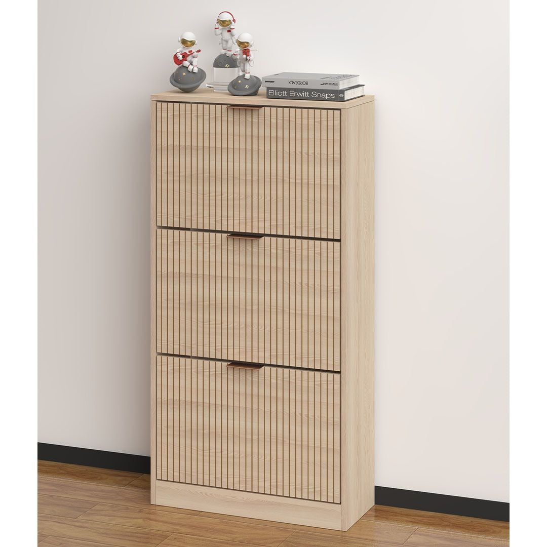 Beige Schoenenkast met 3 Kanteldeuren – Houten Schoenenrek Hal Kast – 60x118 cm