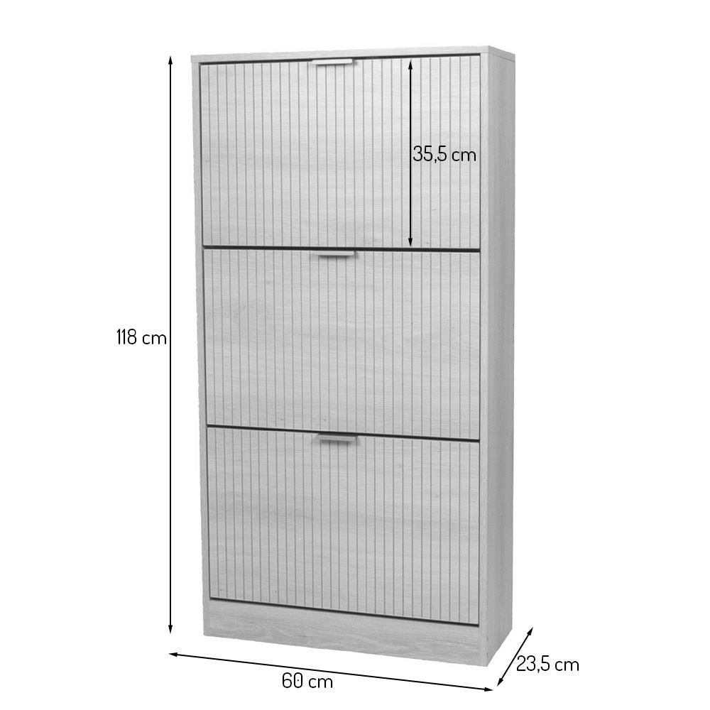 Beige Schoenenkast met 3 Kanteldeuren – Houten Schoenenrek Hal Kast – 60x118 cm