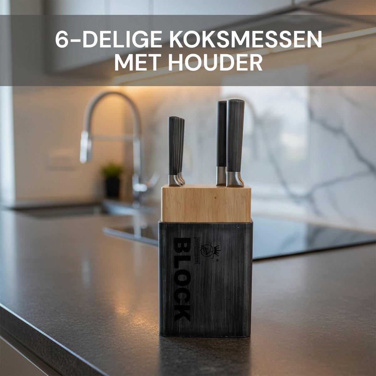 6-delige Messenset met Messenblok – RVS Keukenmessen