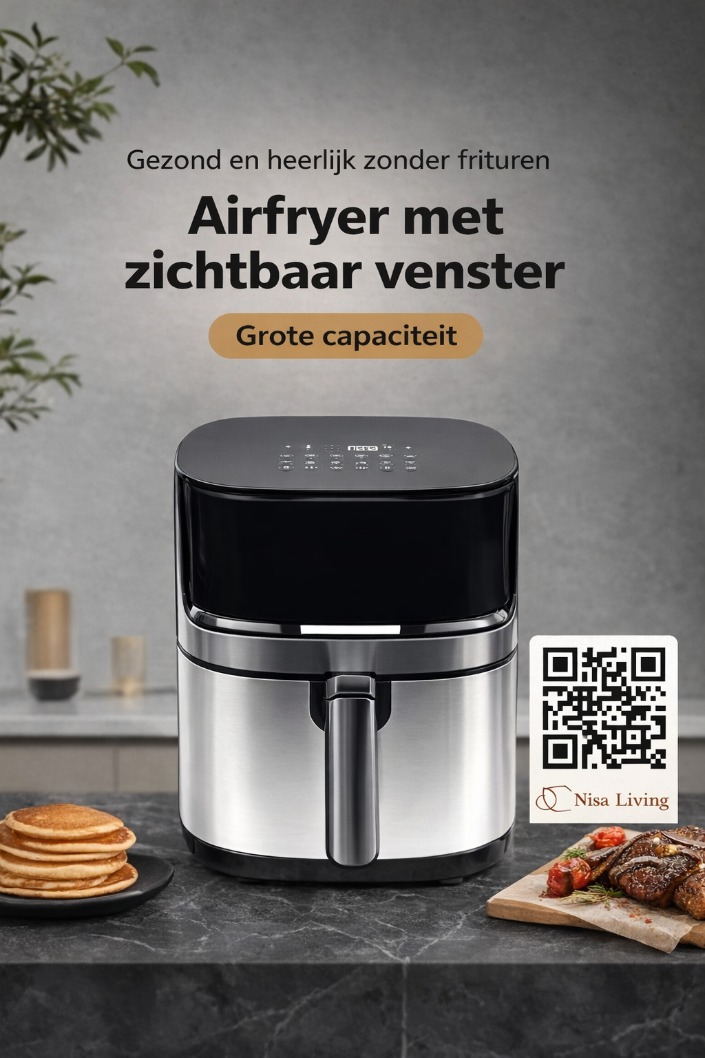 Royal Swiss Airfryer 8 Liter met Kijkvenster – Digitale Bediening– 1500W – Grote Capaciteit