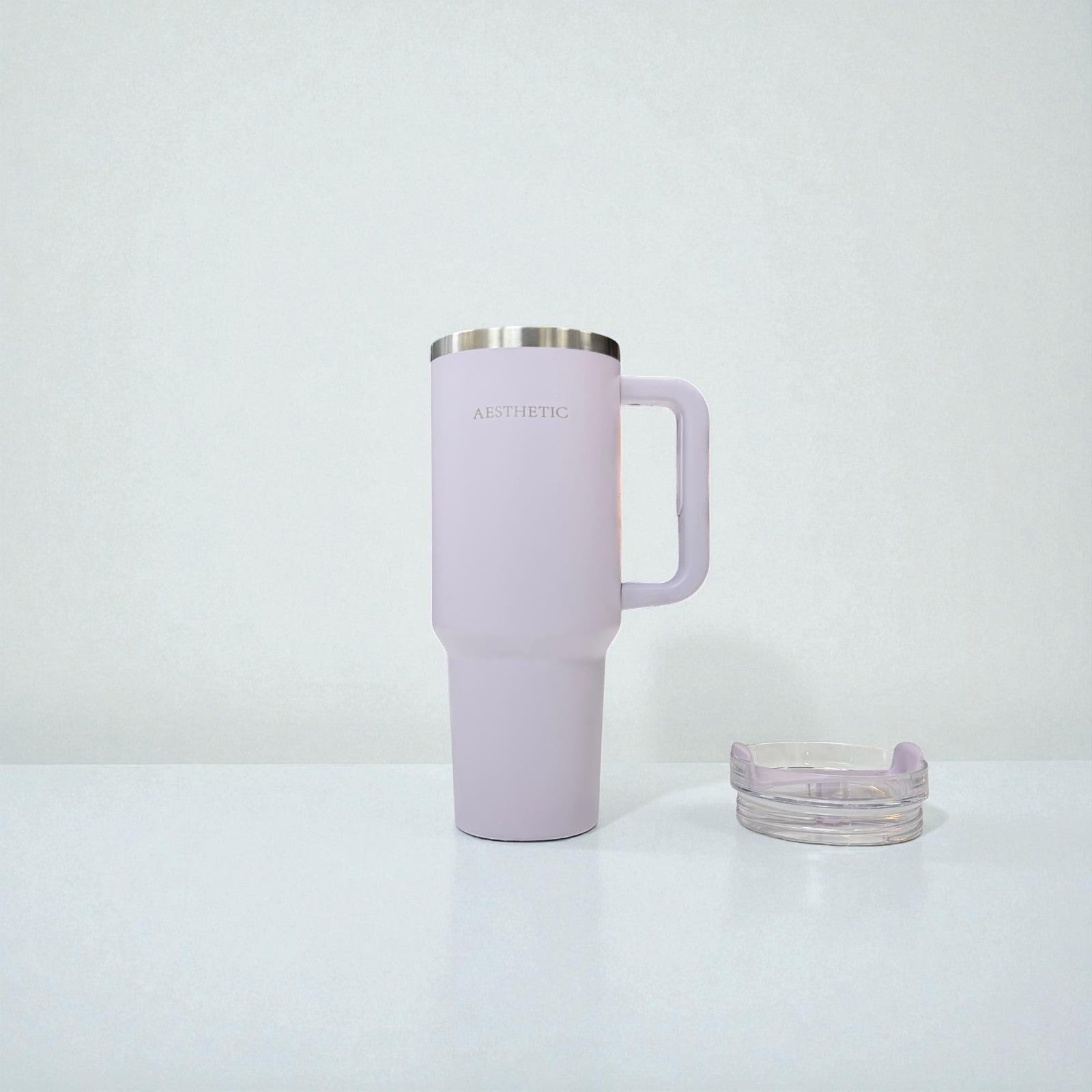 Thermobeker met Handvat & Rietje – Dubbelwandig RVS – Aesthetic Design