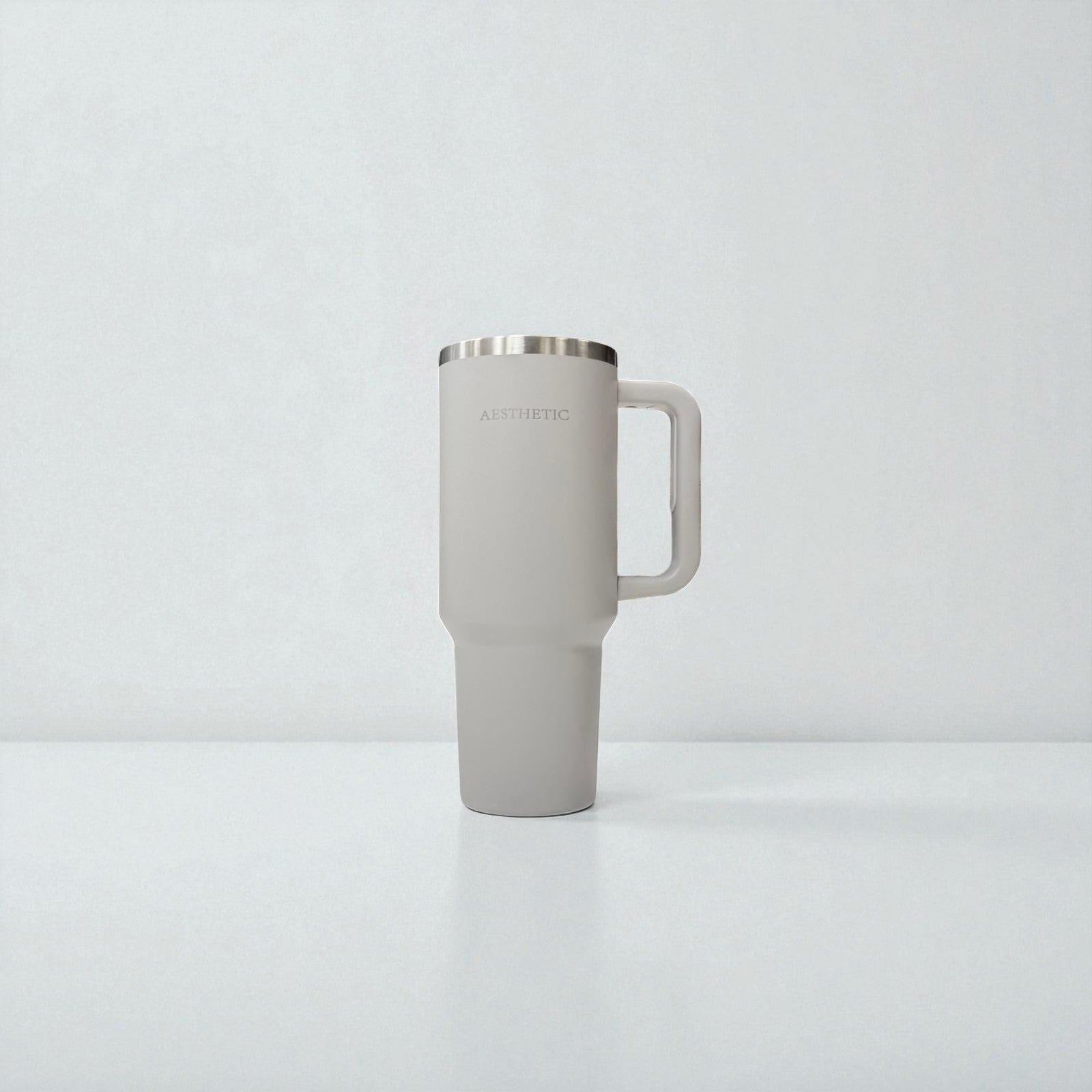 Thermobeker met Handvat & Rietje – Dubbelwandig RVS – Aesthetic Design